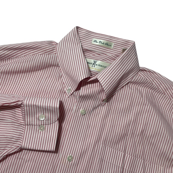 Fairway & Greene Medium Cotton Button Up Red White Stripe Pocket - Picture 1 of 7